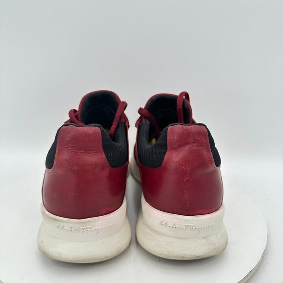 Salvatore Ferragamo Men Size 9EE Red Burgundy Black Leather Low Top Lace Up Shoe - Picture 5 of 11